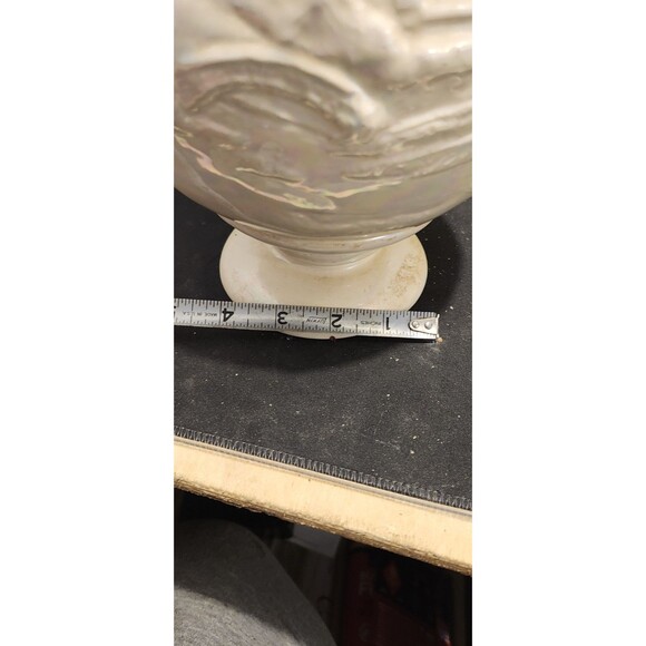 Vintage Iridescent Lusterware Vase – Cottage Scene Relief 10” Ceramic - Picture 9 of 11